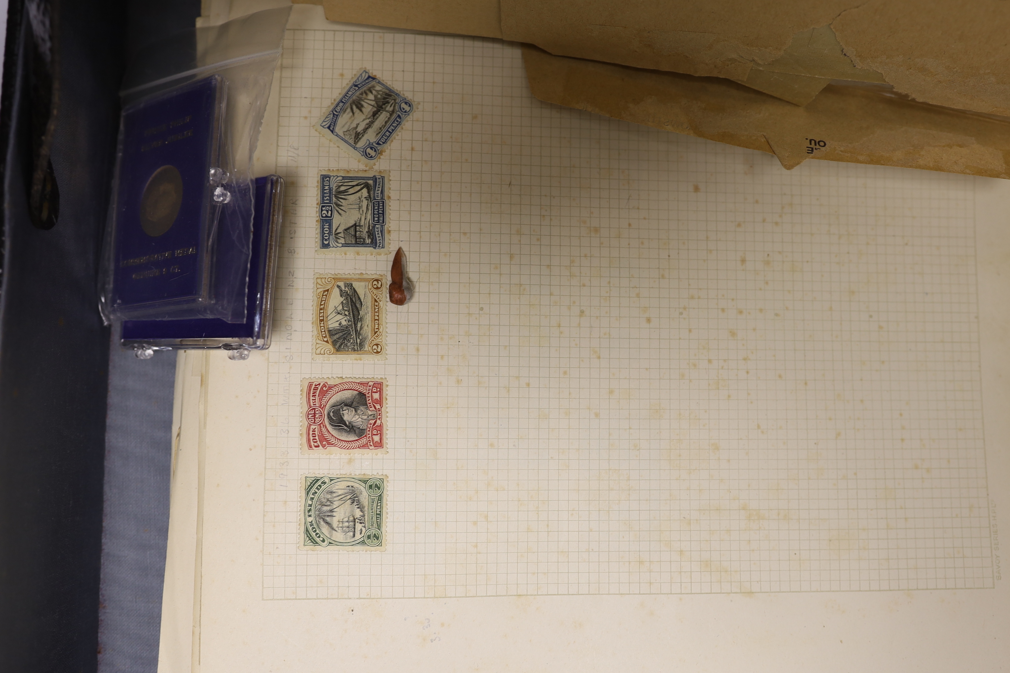 An album of British and Commonwealth stamps, mostly George V - George VI, many unused and various first day covers